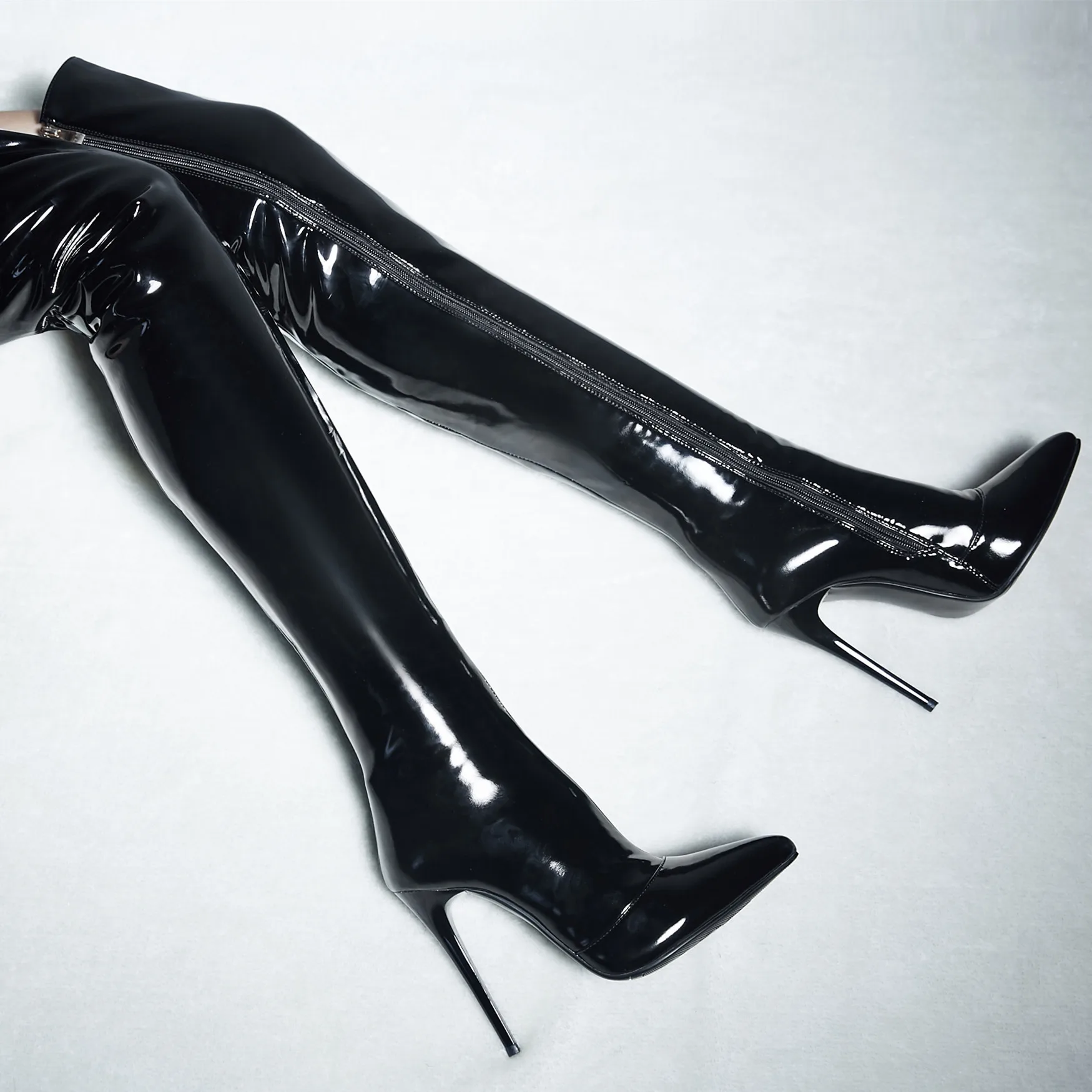 

Over The Knee Boots Pointed Toe Leather Winter Women Shoes 12cm High Heels Women Long Boots Warm Side Zip Black Boots 34-43