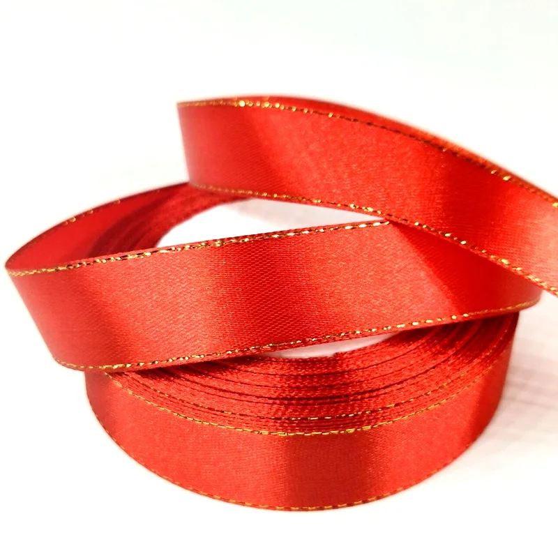 HL 20 мм 5 м/лот золотые края сплошной цвет атласные ленты Свадебные декоративные ремесла Подарочная коробка Упаковка DIY Изготовление цветов - Цвет: red