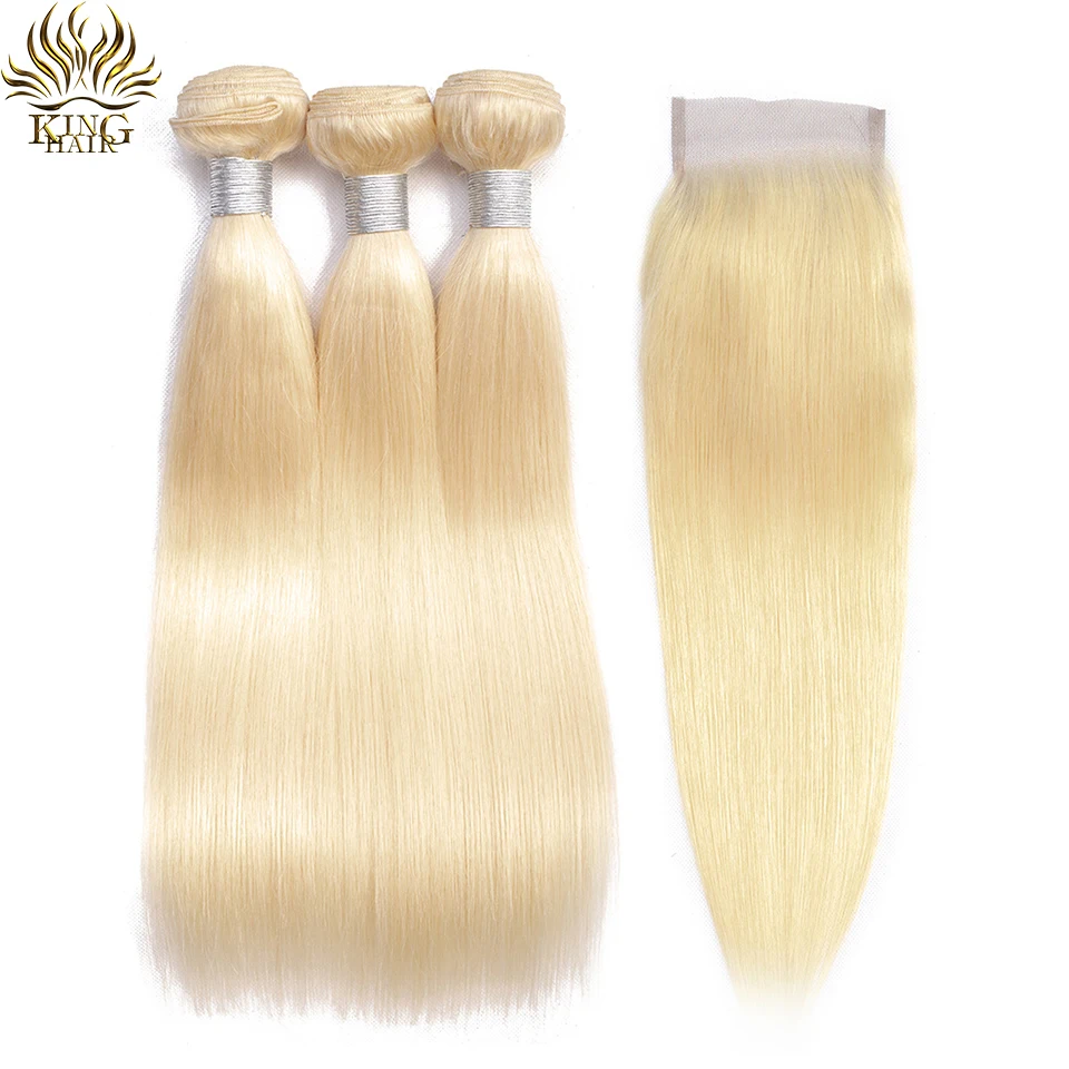 King Hair Brazilian Hair Weave Bundles 613 Blonde Bundles With Closure Remy Straight Human Hair Bundles With Closure