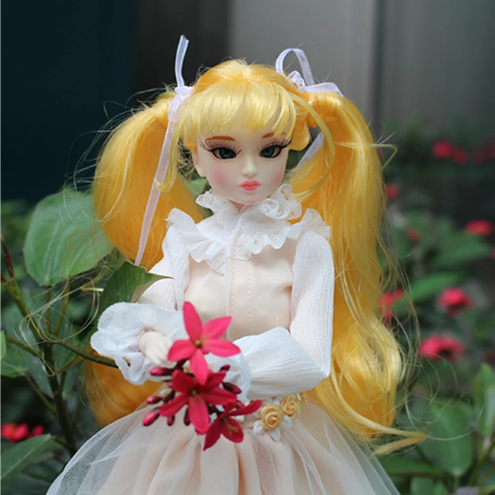 

MM Girl ICY blyth doll fortune days princess xiaojing yellow wavy hair skirt shoes stocking stand box souvenir gift toy 30cm 1/6
