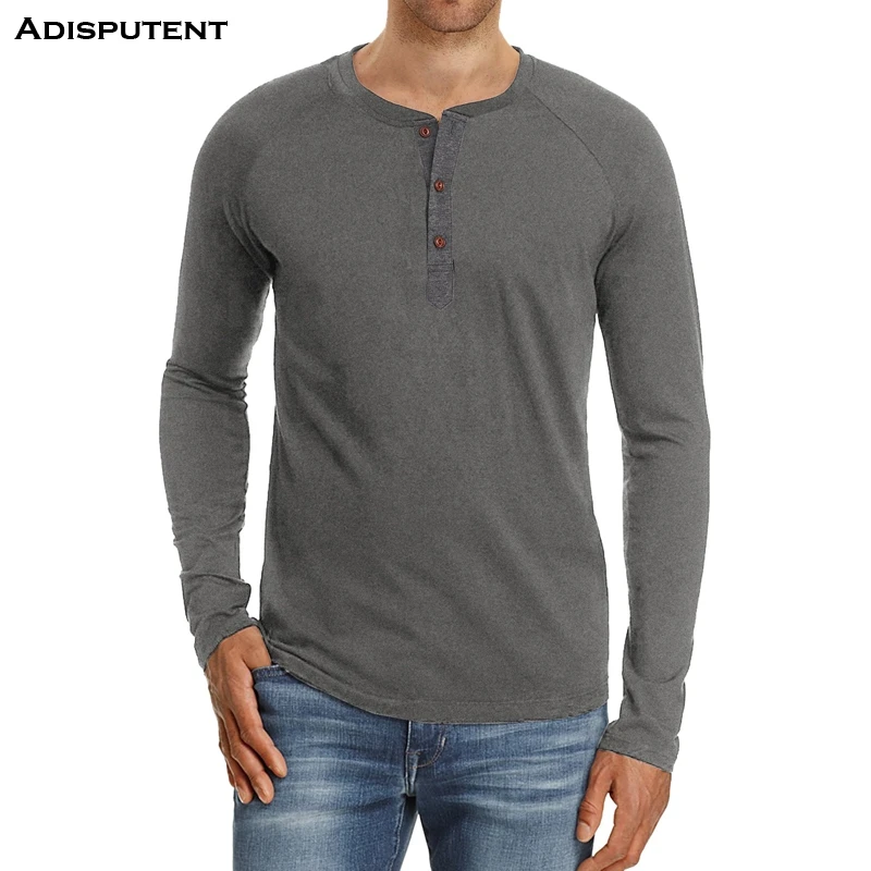 

Adisputent Spring Autumn Long Sleeve T-shirt Collar Men Tee Casual Basic Patchwork Tops for Male Solid Camisetas Hombre