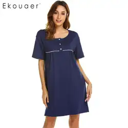 Ekouaer Повседневное Для женщин с круглым вырезом короткий рукав и пуговицы спереди ночная рубашка