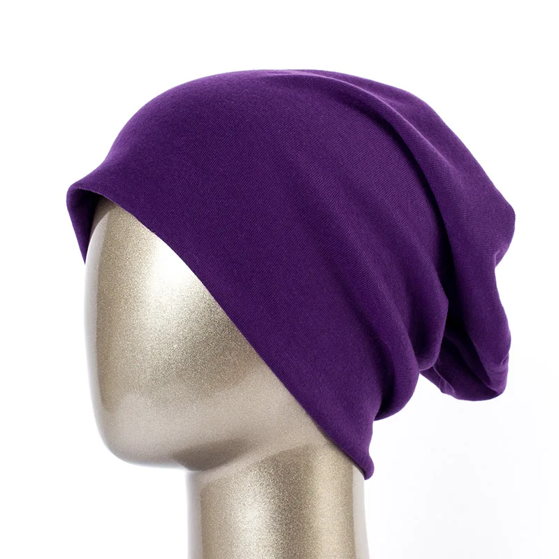 Geebro женская простая вязанная шапка Весенняя хлопковая громоздкая шапка бини для женщин вязаная шапка Bone женская черная шапка Skullies JS293A - Цвет: Purple