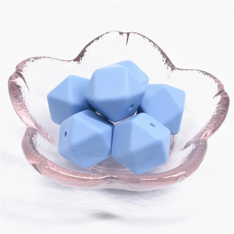 Powder blue 10 шт. 14 мм шестигранные Силиконовые бусы для прорезывания зубов зубной прорезыватель для малышей DIY игрушечный детский душ подарок ожерелье пустышка цепь свободные бусины - Цвет: Powder blue