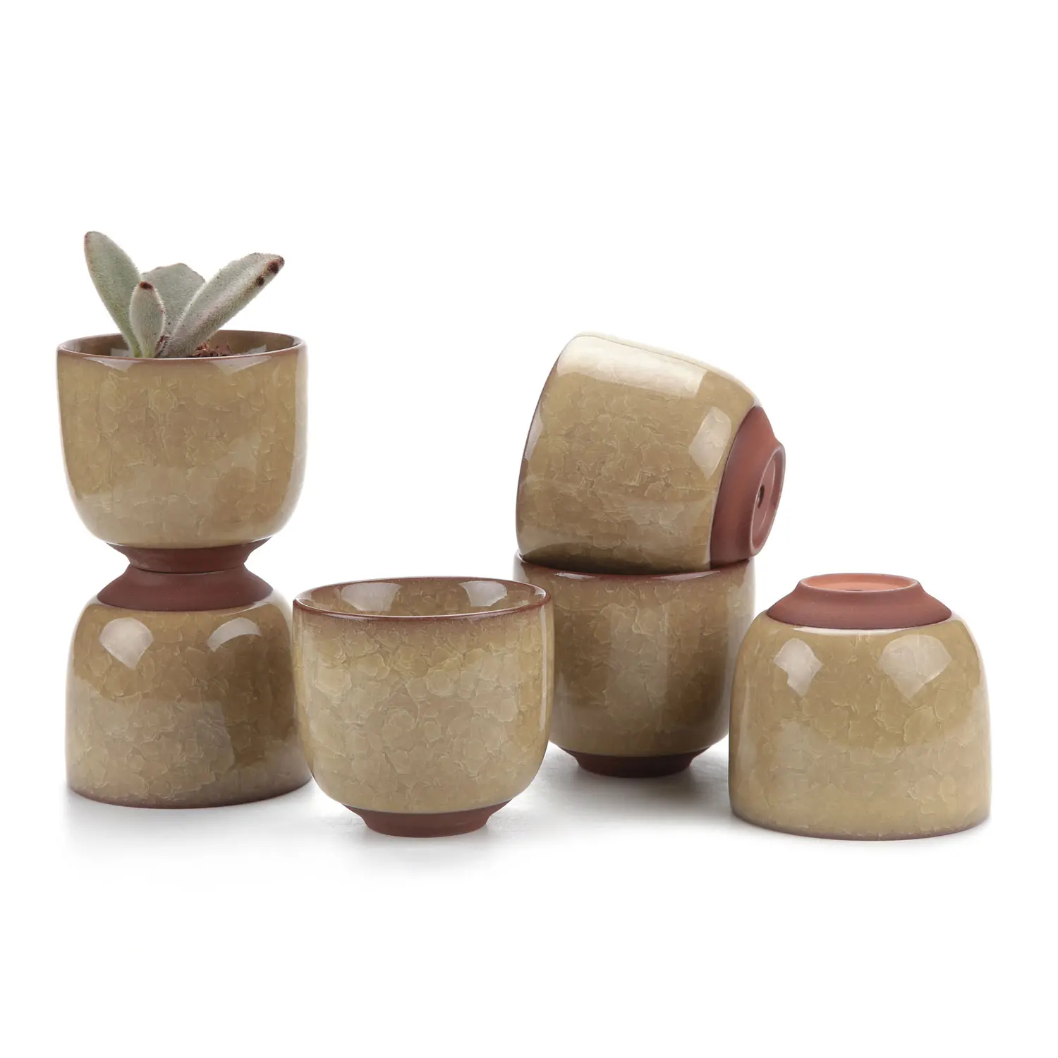 T4U 2.5 Inch Ceramic Ice Crack Zisha Raised Serial succulent Plant Pot Cactus Flower Pot/Container/Planter Yellow 1 Pack of 6 | Дом и сад