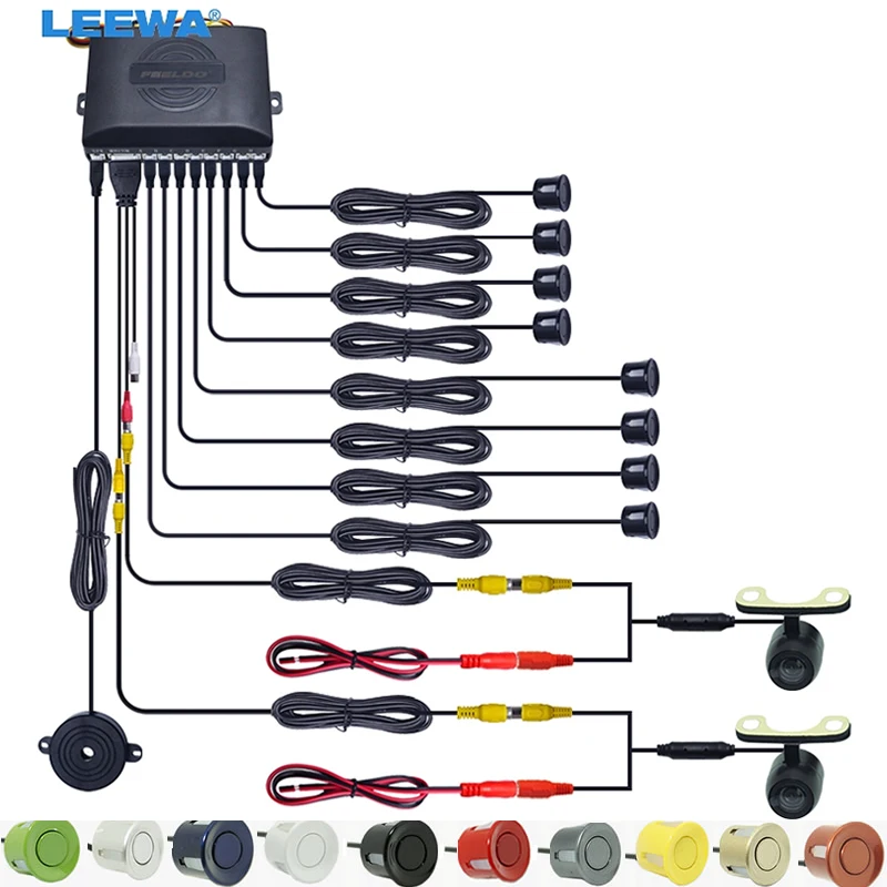 US $59.96 Leewa Car 8 Sensor Parking Sensor With 2pcs Mini Ccd Camera Dual
