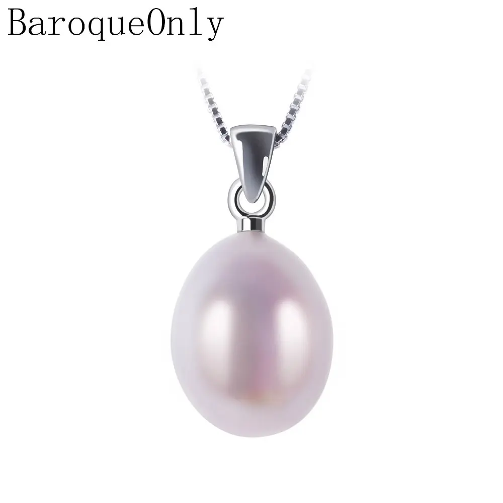 

BaroqueOnly Real Freshwater Natural Pearl Pendant Necklace with Silver Necklace Chain, 9-12mm, 925 Sterling Wedding for Women