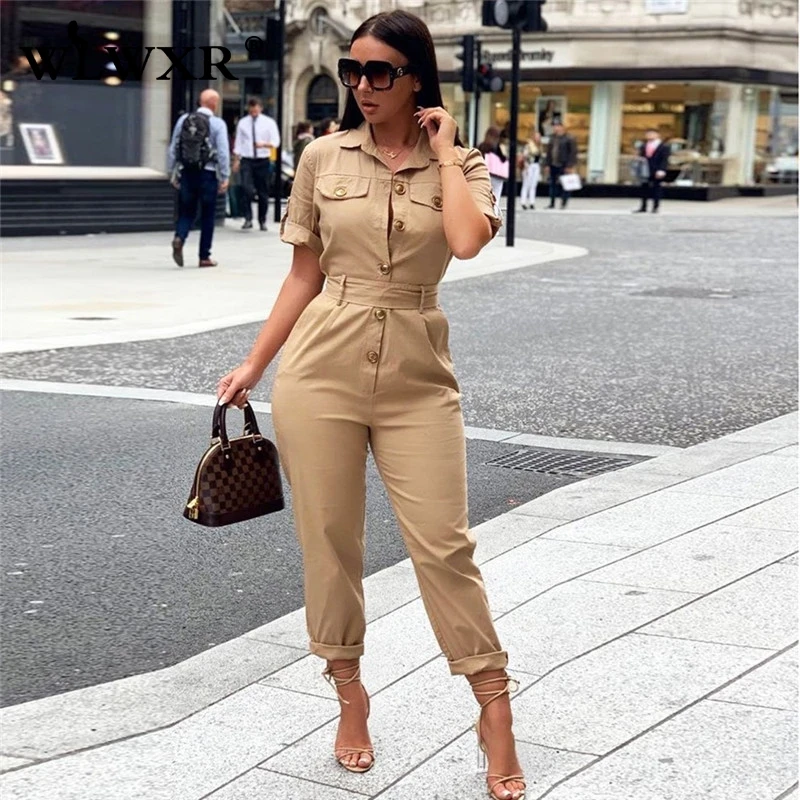 

WLWXR Streetwear Summer Bodycon Jumpsuit Women Overall Sashes Romper Women Casual Ladies Khaki Black Skinny Sexy Jumpsuit Female