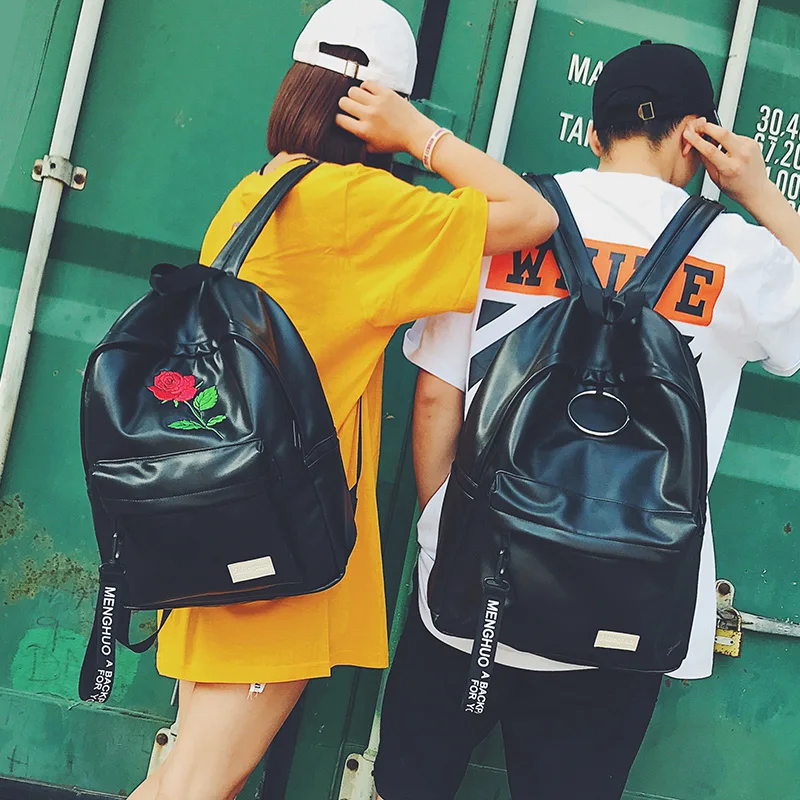 Menghuo Preppy Style School Backpack 2 Different Sizes Lovers Backpack Unisex PU Leather Backpack Travel Bags Teenagers Mochila (60)
