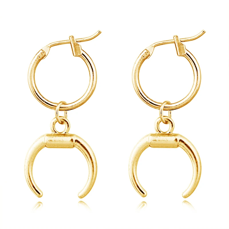 1 paar Kühlen Einfache Crescent Mond Hoop Ohrringe Mit Pandent Silber Gold Farbe Kleine Kreis Ohrring Für Frauen Schmuck E637-T2