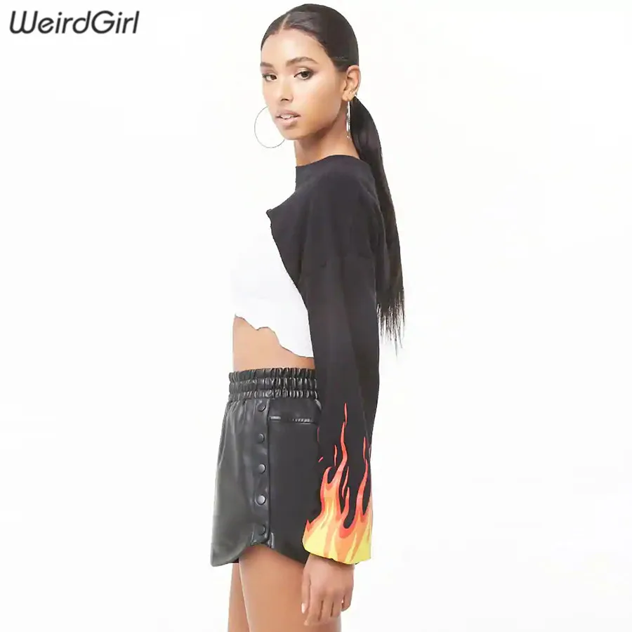 Weirdgirl مثير أزياء تي شيرت طويلة الأكمام س الرقبة عارية الذراعين النار طباعة فام تيز المحاصيل قمم مرونة ضئيلة الشارع الشهير الصيف جديد Weirdgirl مثير أزياء تي شيرت طويلة الأكمام س الرقبة عارية الذراعين النار طباعة فام تيز المحاصيل قمم مرونة ضئيلة الشارع الشهير الصيف جديد