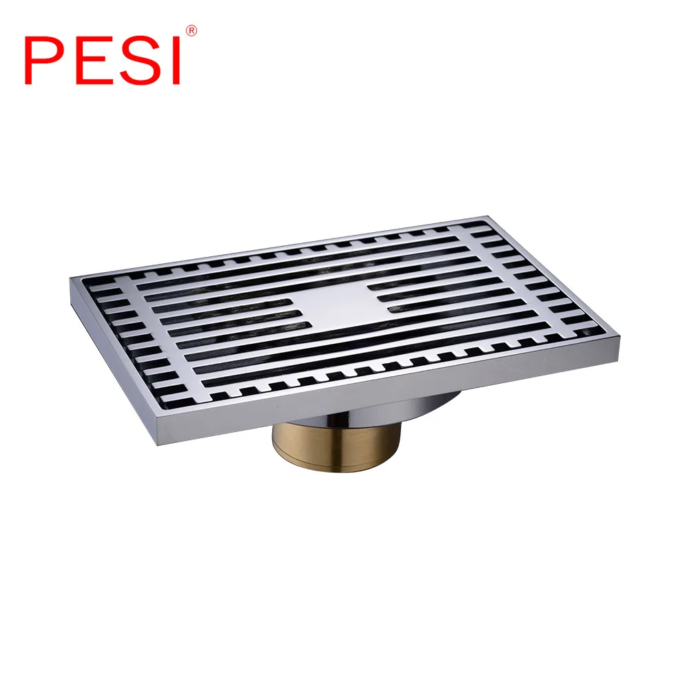 Square Odor resistant Floor Drain Cover Rectangle All Brass Shower