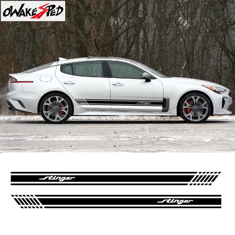 

Racing Sport Stripes Graphics Stickers For Kia Stinger 2011-2018 Car Side Skirt Decor Decal Auto Body Customized Vinyl Sticker