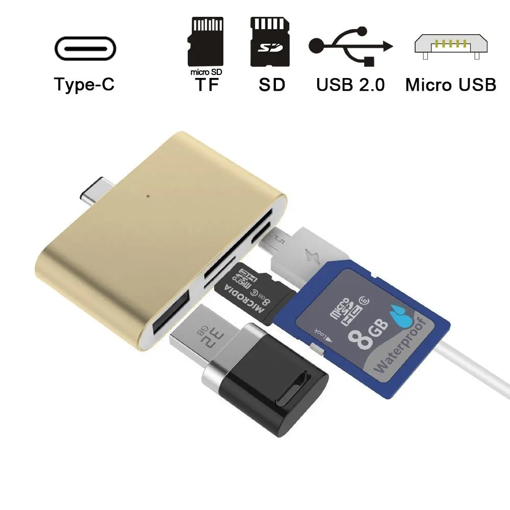 

USB3.1 Type C To USB2.0 HUB Type C Card Reader USB C OTG TF/SD Card Reader with Micro USB Charging Port for MacBook Chromebook