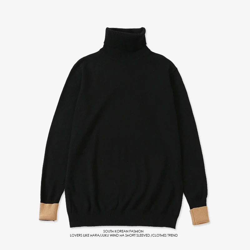  BANGTANG BOYS Sweater Turtle Neck Solid Contrast Color Jimin Same Style Men Pullovers Autumn Winter