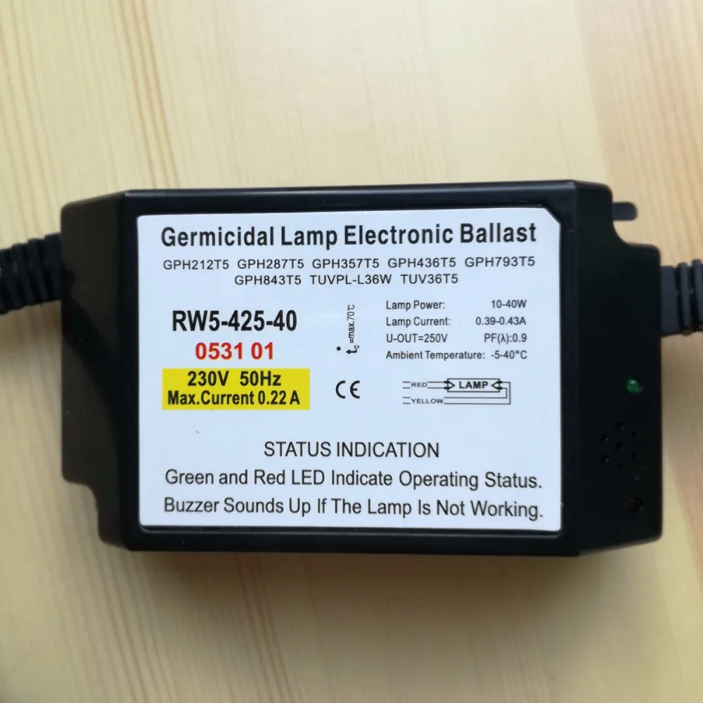 ЕС RW5-425-40 Стандартный бактерицидные лампы электронные балласты УФ балласт с зуммером звуков функция сигнализации IP60 CE сертификат