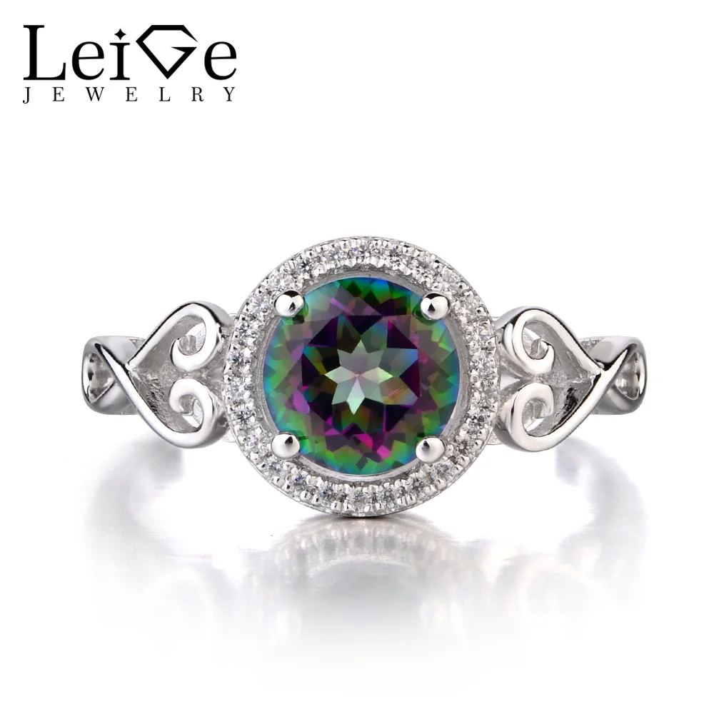 Leige Jewelry 925 Sterling Silver Mystic Topaz Ring Round Cut Gemstone
