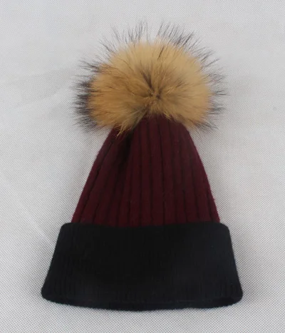 Новые зимние шапки бини шапки женские шапки Лоскутные вязаные шерстяные шапочки для девочек Gorros - Цвет: wine red and black