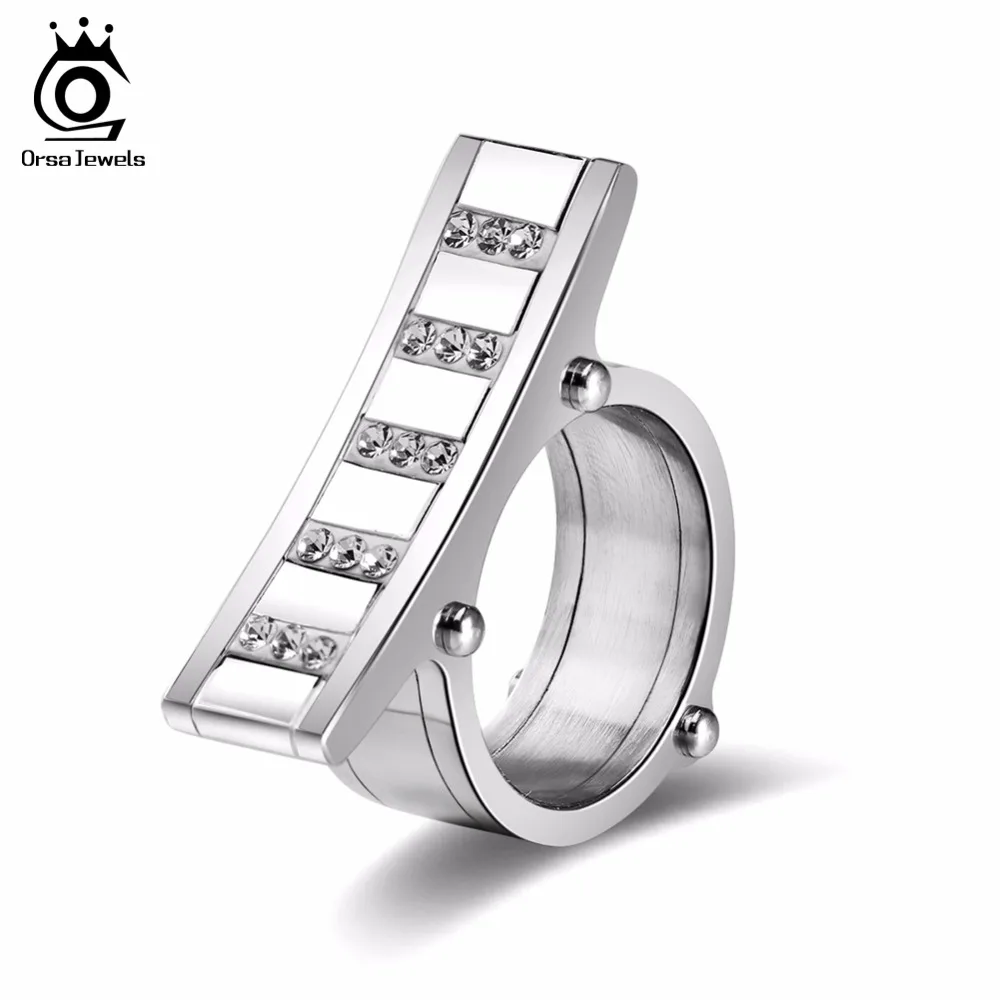 ORSA JEWELS Women 316 Stainless Steel Rings Personalized Design Punk Style Silver Color With AAA CZ Invisible Setting Ring GTR39