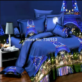 

3D Bedclothes Iron Tower Night Scene 4pcs Bedding Sets King Or Queen Reactive Print