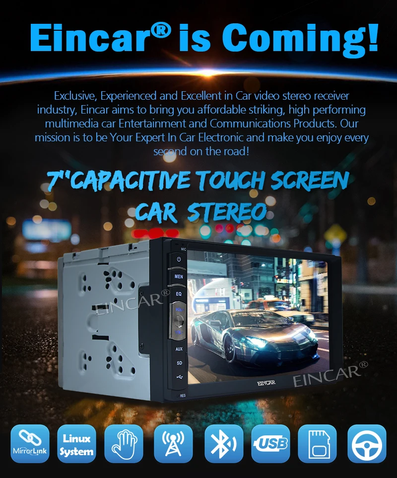 New Brand Upgarde Version 7 Inch Capacitive Touch Screen Audio (Mirror Link for GPS Android Phone) Double 2 Din Bluetooth Car Stereo In Dash Video Auto radio Without DVD Player+Rear View Camera