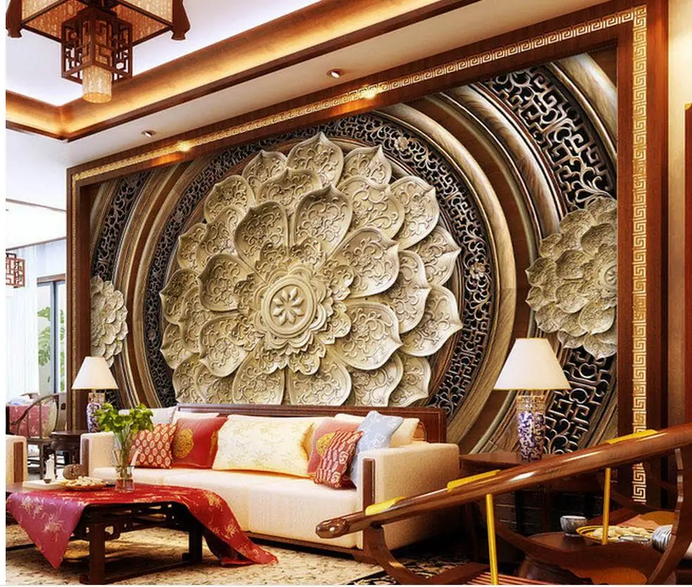 3d wallpaper for room Wood carving flowers backdrop custom 3d photo