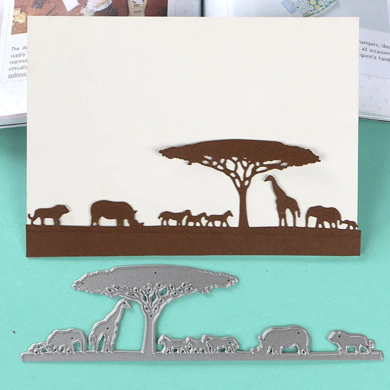 DUOFEN металлические режущие штампы Африканский силуэт луга животные слоны носорог верблюды Трафарет DIY скрапбук бумажный альбом Новинка