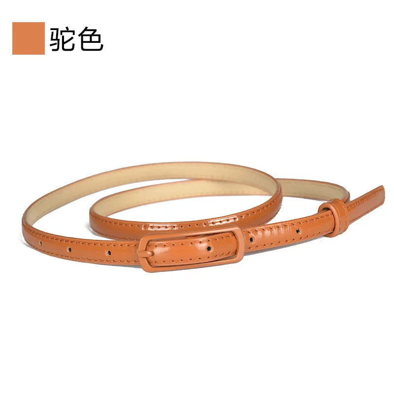 Candy Color Patent Leather Belt Sweetness Womens PU Leather Belts Thin Skinny Waistband Adjustable Belt Woman Belts For Dress - Цвет: Camel