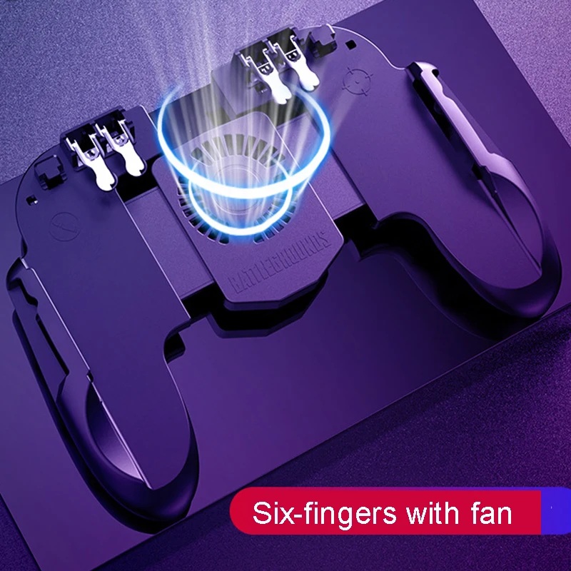 Six-fingers PUBG Mobile Dzhostik Controller With Cooler Cooling Fan For iOS Android Samsung Galaxy