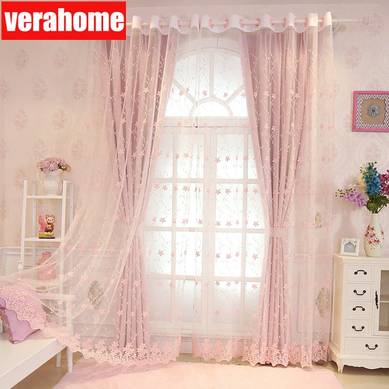 Coreano pastoral Rosa blackout princesa cortinas para niñas niños sala de estar dormitorio ventanas tratamiento tul transparente pantalla romántica