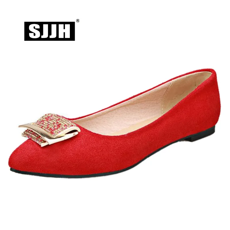 

SJJH Woman Faux Suede Ballet Flats Pointed Toe Comfortable Footwear Fashion Casual Working Formal Shoes Large Size A012