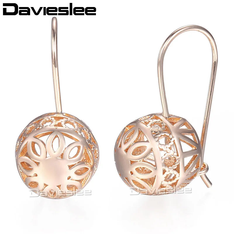 Davieslee Висячие серьги для женщин, гравированные цветы, круглый шар, женская серьга, 585, розовое золото, ювелирное изделие, модный подарок, DGE124 - Окраска металла: GE124