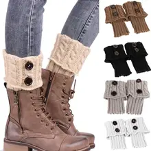 Зимние Для женщин твист вязаный крючком трикотажные манжеты на пуговицах топперы Короткие гетры загрузки носки женские Девушки Зимние теплые модные гетры