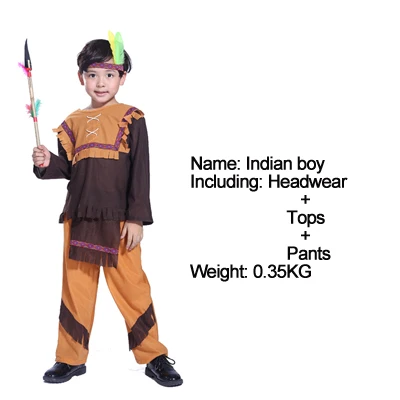 ; детская одежда на Хэллоуин; Одежда для мальчиков; одежда в индийском стиле; Национальный костюм в стиле джунглей - Цвет: Коричневый