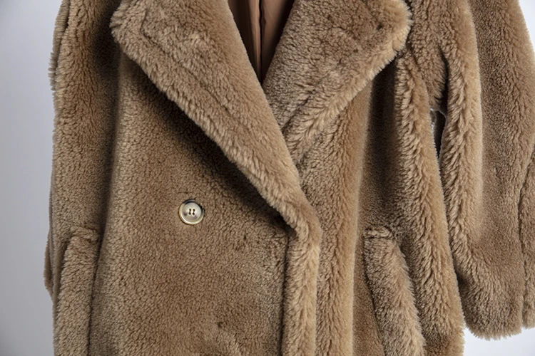 new real sheep fur coat long style camel teddy bear icon coat Oversized Parka Thick Warm Outerwear winter women coat