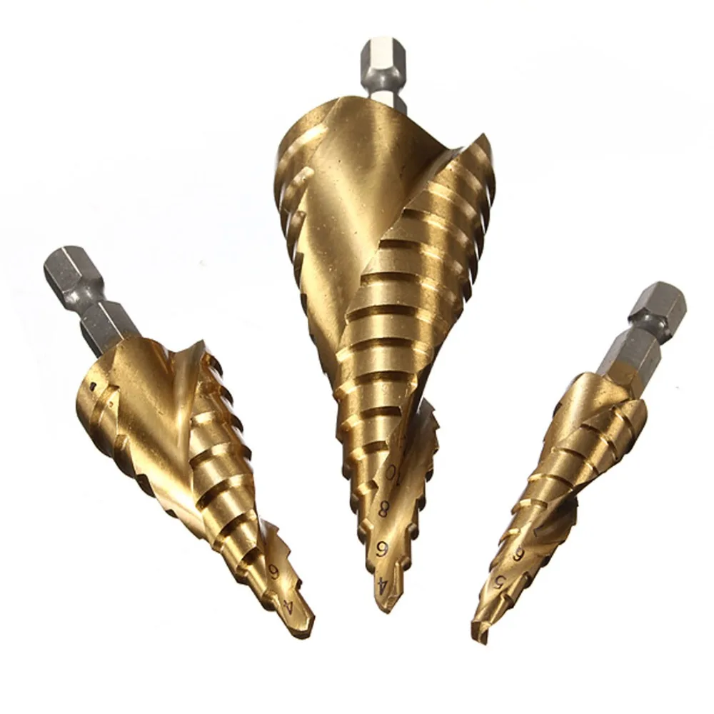 

3pcs 4-12/20/32mm HSS Spiral Grooved Center Drill Bit Titanium Step Cone Drill Bit Set