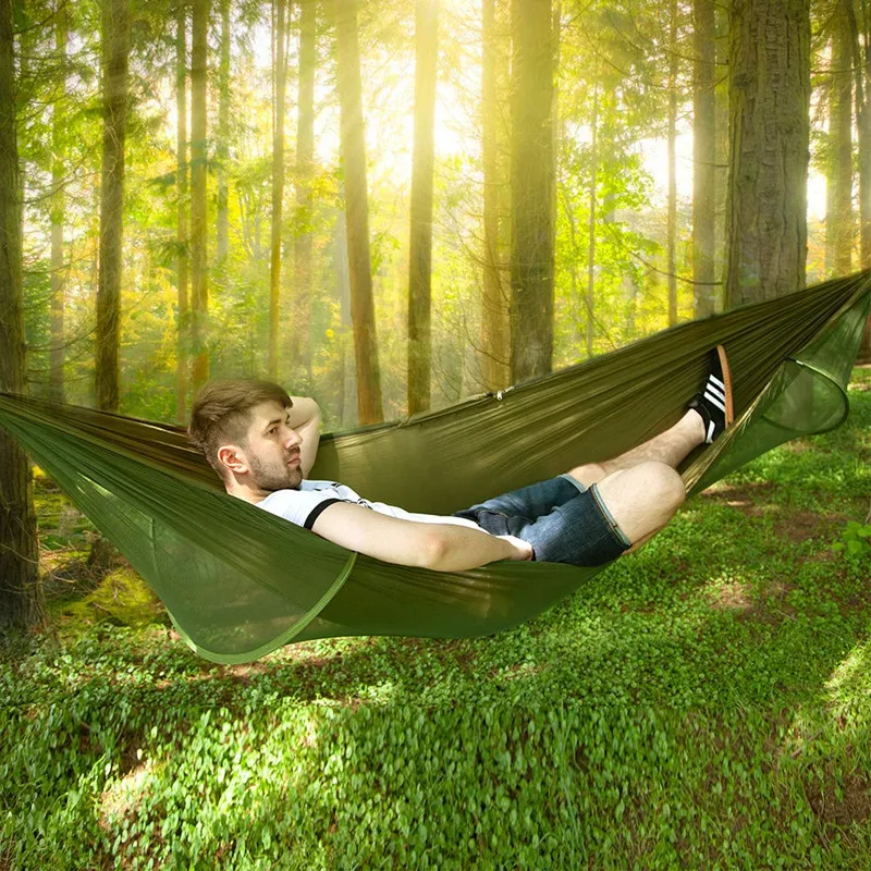 2024 Camping Hammock with Mosquito Net Pop-Up Light Portable Outdoor Parachute Hammocks