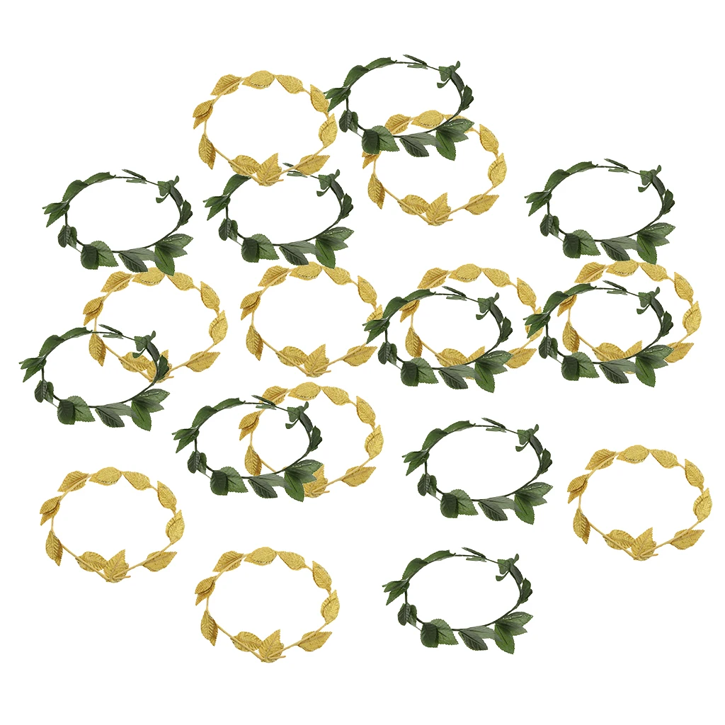 20pcs/lot Women Ladies Greek Roman Goddess Toga Headbands Green Gold Leaves Hairband Laurel Wreath Wedding Hair Accessories