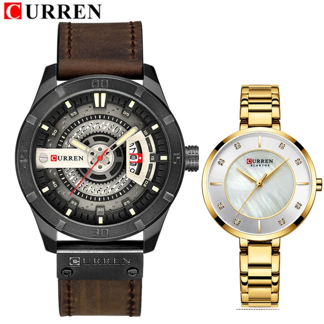 Curren Lovers Luxury Brand  Women Mens Military Sports Watches Set Analog Couple Quartz Watch Men Casual WristWatch 1