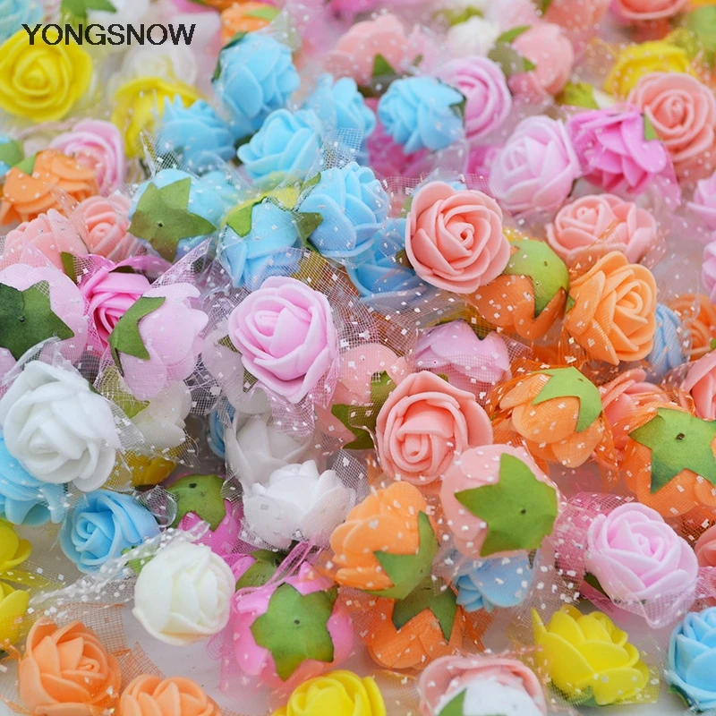 

50pcs 2cm Mini Silk Rose Flowers Artificial PE Foam Rose Heads DIY Wreath Decorative Handmade Craft Home Wedding Decor Supplies