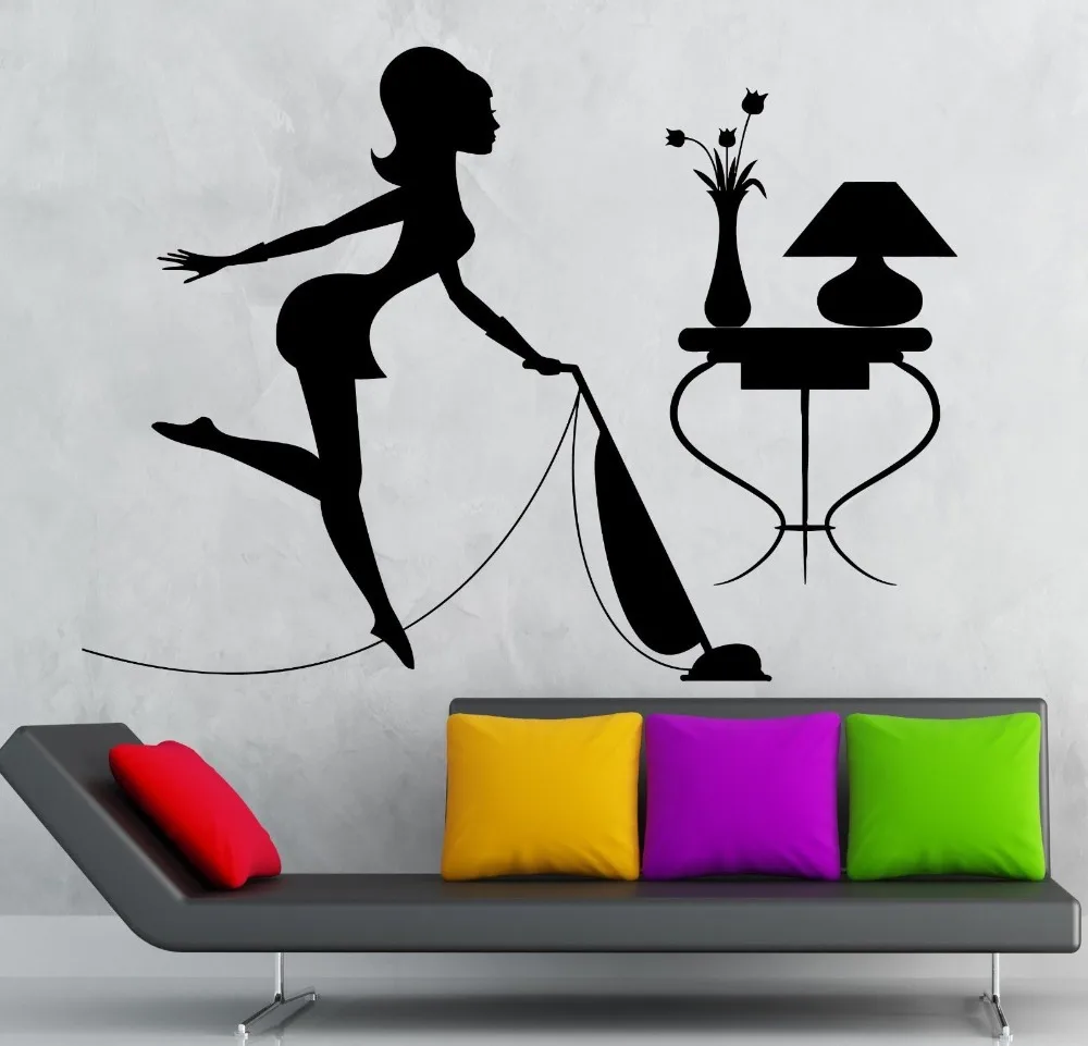 Wall Stickers Housewife Cleaning Cleaner Woman Maid Vacuums Vinyl Decal