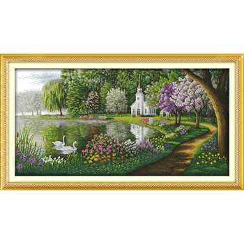 

Everlasting Love Green Lake Reflected Color Chinese Cross Stitch Kits Ecological Cotton Stamped 11 CT DIY Christmas Decorations