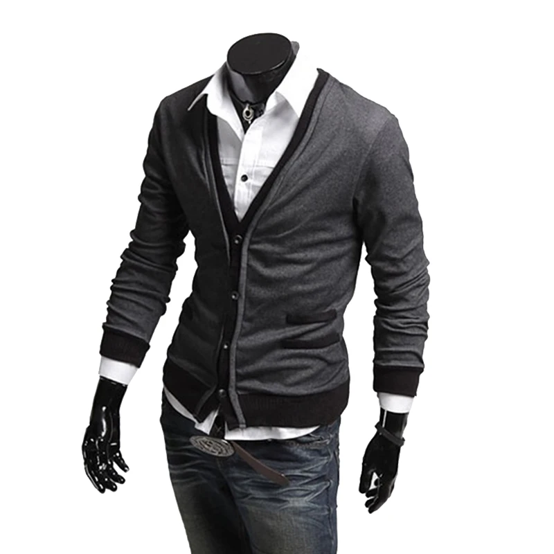ZOGAA 2018 Для мужчин кардиган пальто темно-/серый/черный Мода простой хлопок ложный карман на молнии Мужской шерстяной свитер M/L /XL