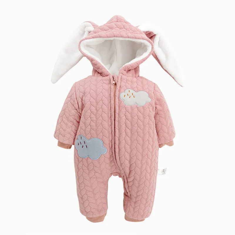 

Autumn Winter Baby Rompers Cotton Padded Thick Climbing Clothes Cute Rabbit Hooded Outwear Newborn Warm Long-sleeved Jumpsuite