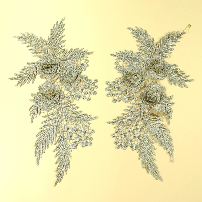 

1 Pair Golden Silver Black Lace Applique Lace Trim Hometexile Cloth DIY Embellishments