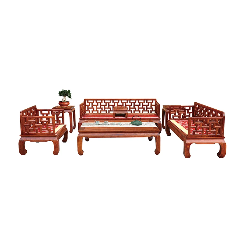 Wood Furniture China Mahogany Furniture Hedgehog Rosewood Living Room Sofa Set Chair Coffee Table 7piece/Set