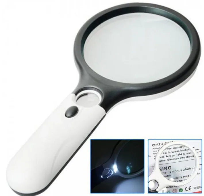 

3X 45X Handheld Magnifier Book Light with 3 LED Light Reading Magnifying Glasses Lens Jewelry Loupe Great Gift for Elder and Kid