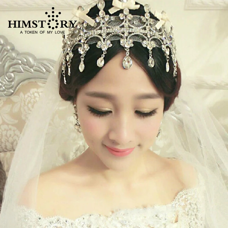 

HIMSTORY New Vintage Luxury Rhinestone Lace Tiara Headband Bridal Hair Accessories Wedding Jewelry Crystal Crown