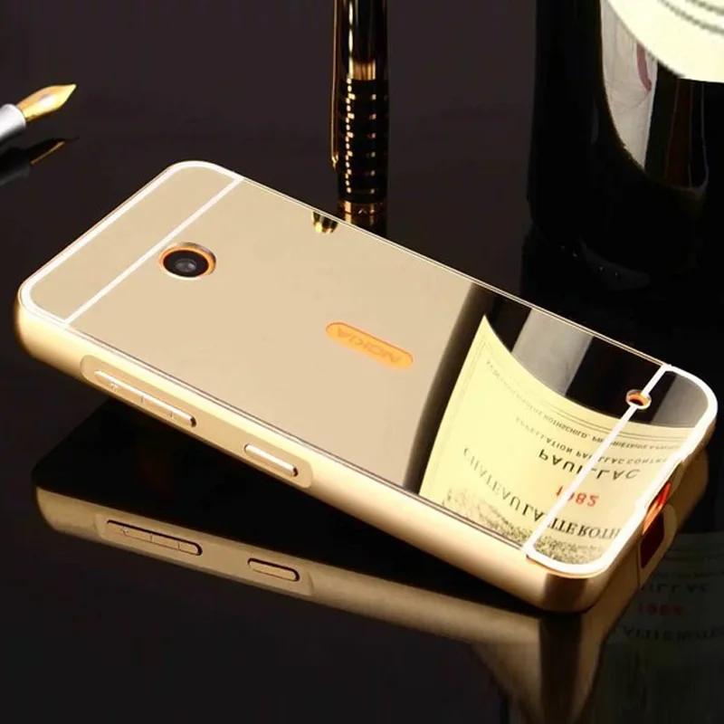

For Microsoft Lumia 630 Case Mirror Hybrid Case For Nokia Lumia 635 Hard Metal Aluminum Frame Mirror Back Cover For Nokia 630