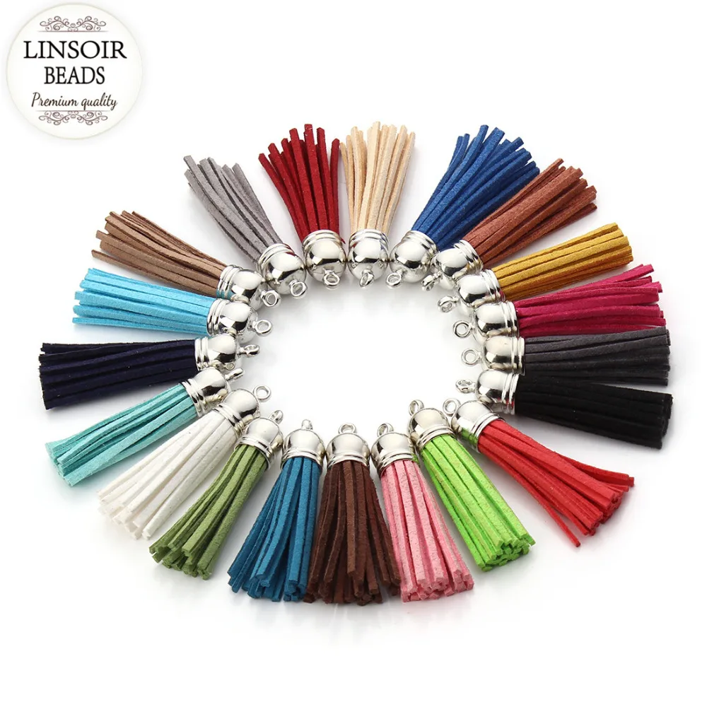 20pcs/lot 57mm Mix Color Suede Tassel For Keychain Cellphone Leather Tassels With Caps Diy Jewelry Straps Accessories F1993B